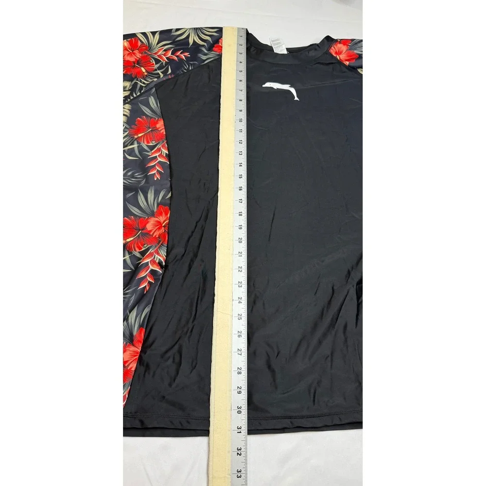 Halcurt Womens Plus Size 4X Rash Guard Long Sleeve Tropical Floral Black UPF 50+